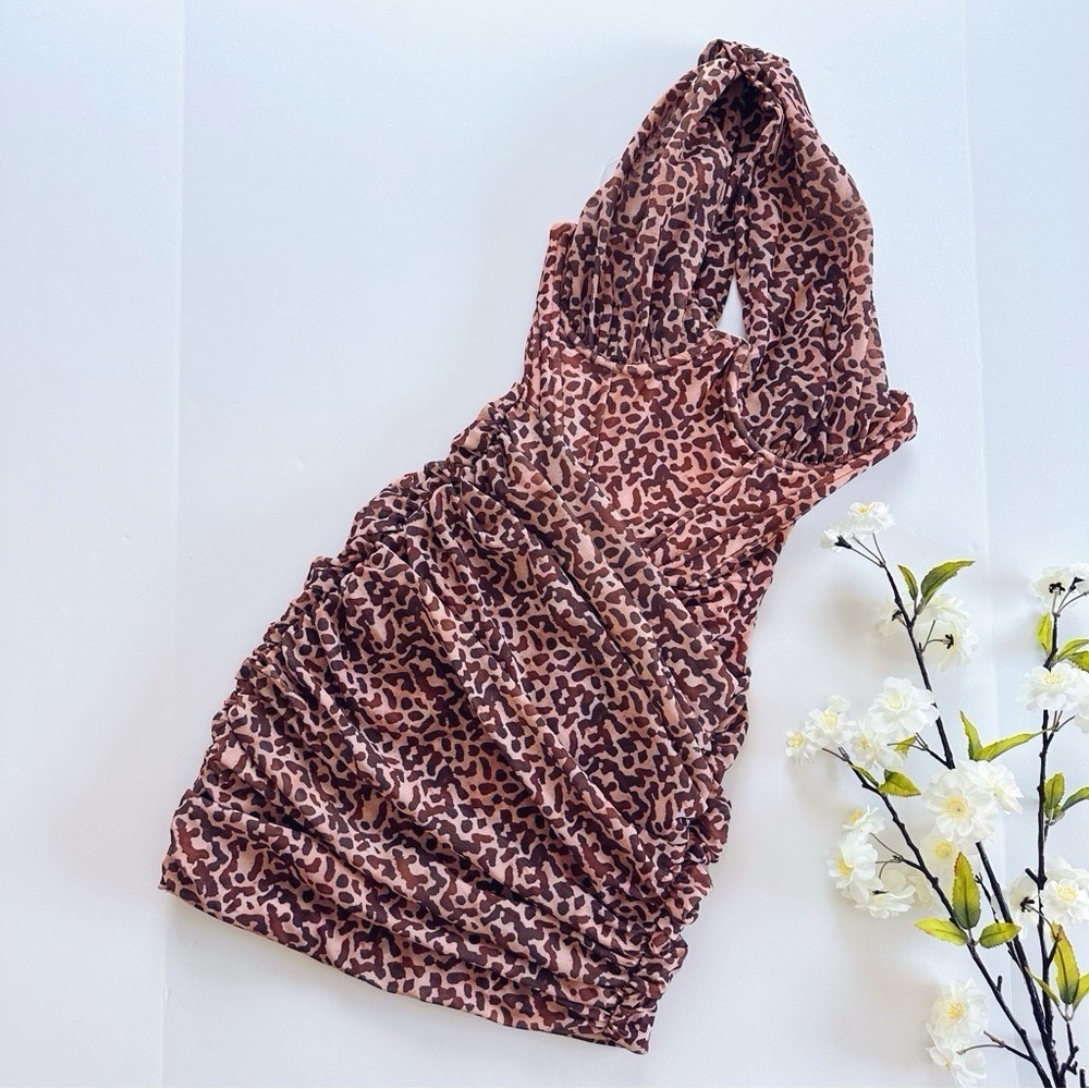NEW House of CB Woman's Clementine Cutout Ruched Mini Dress Animal Bodycon XS - Picture 6 of 10